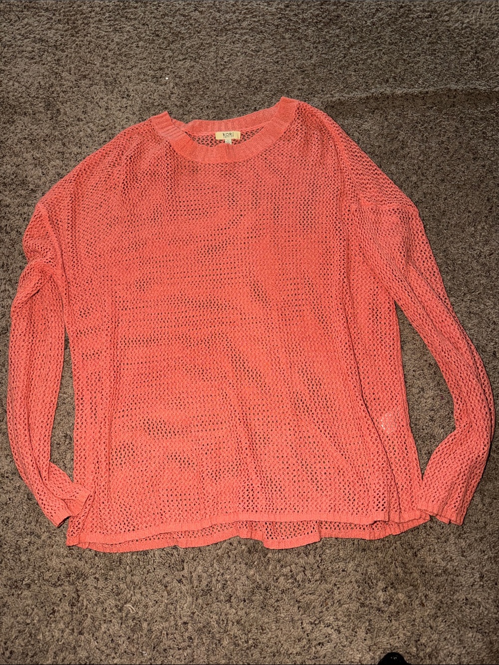 Kori Coral Open-Knit Scoop Neck Sweater